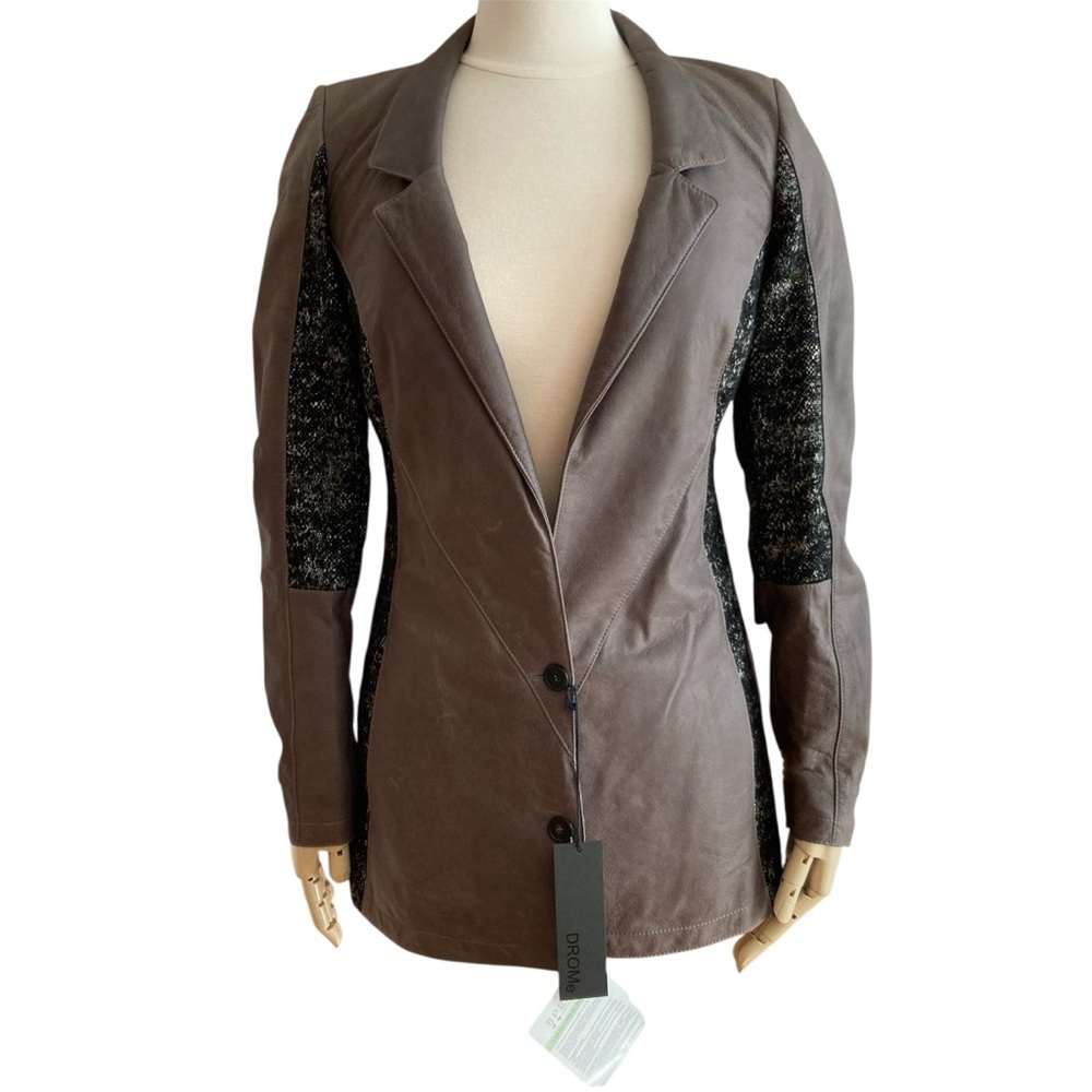 DROMe | Italian Leather Wool Contrast Blazer Jacket Taupe Small NWT